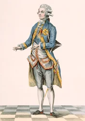 Herzog in seiner zeremoniellen Kleidung am Hof abgebildet, graviert von Dupin, Platte aus 